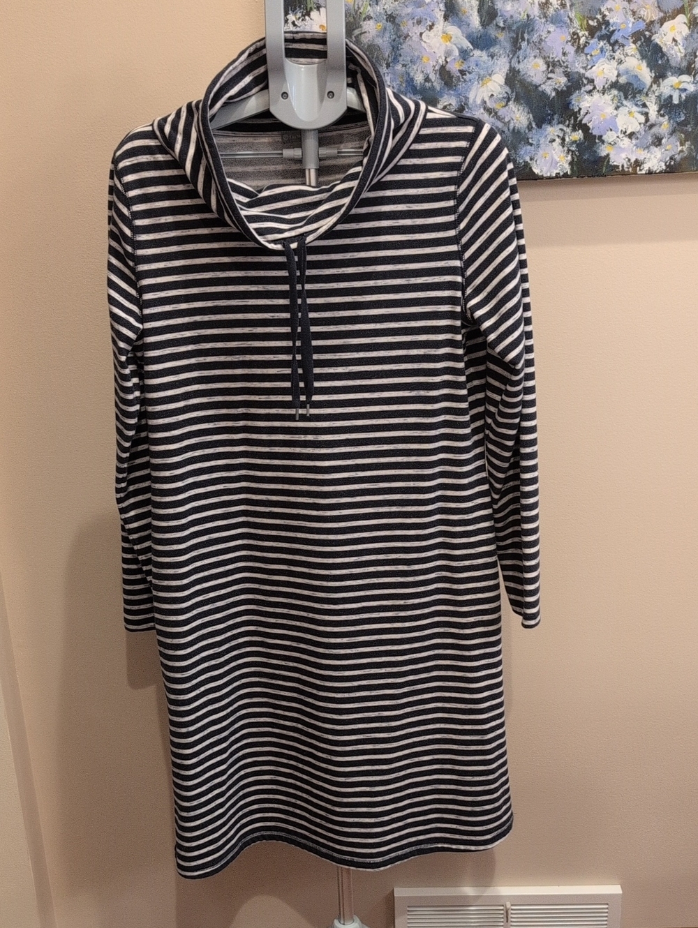T by Talbots Navy and Gray Striped Dress